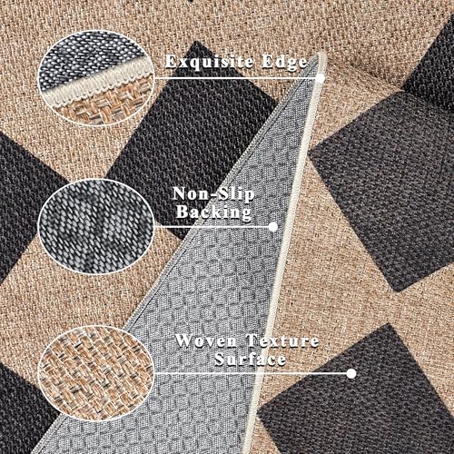 Checkered Easy Jute Rug 8x10 Outdoor Rug Washable Area Rugs for Living Room (8'*10'(Rectangular) / Black/Checkered)