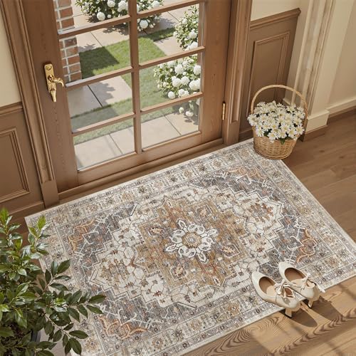 Washable Entry Rug 3x4 Area Rugs for Entryway Kitchen (Turmeric/Grey / 3' x 4' (Rectangular))