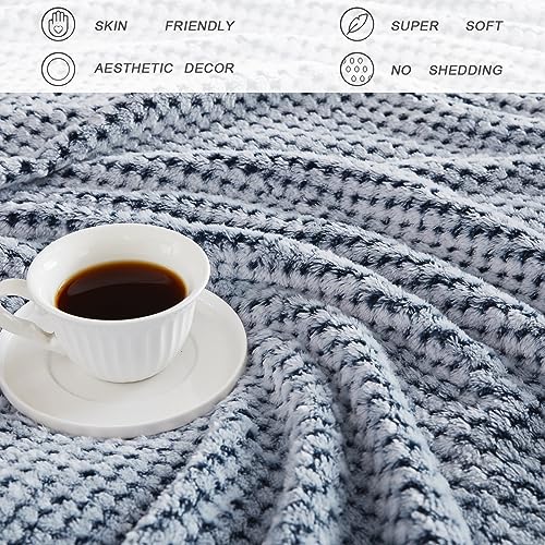 Soft Waffle Fleece Bed Blanket Queen Size (Heather Navy / 90x90 in)