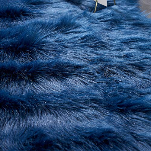 Ultra Soft Fluffy Shaggy Area Rug Faux Fur Rug Chair Cover Seat Pad Fuzzy Area Rug for Bedroom Floor Sofa Living Room (Dark Blue / 2' x 6' (Sheepskin))