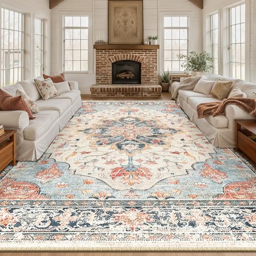 Washable Area Rug (Beige/Blue/Orange / 10' x 12' (Rectangular))