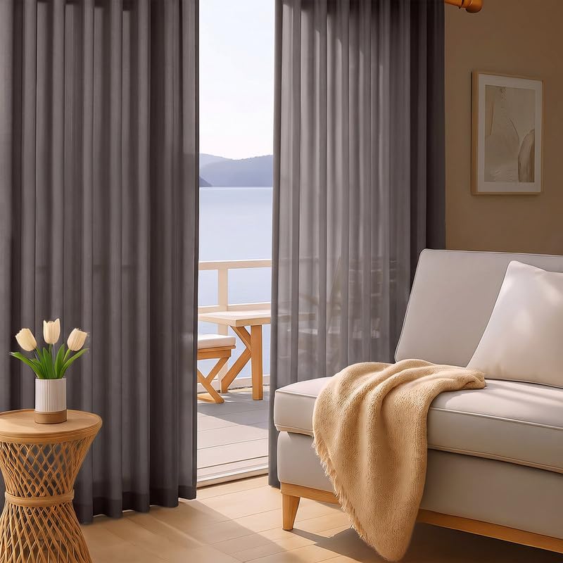 Chocolate Sheer Curtains 96 Inches 2 Panels for Living Room 59" Wide (Chocolate / 59"W x 96"L (Pack of 2))