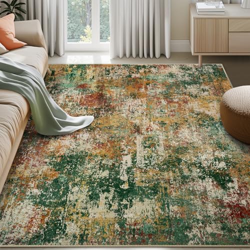 Washable 5'x8' Abstract Area Rug for Living Room Green Multi (Green/Orange/Red/Blue / 5' x 8' (Rectangular))
