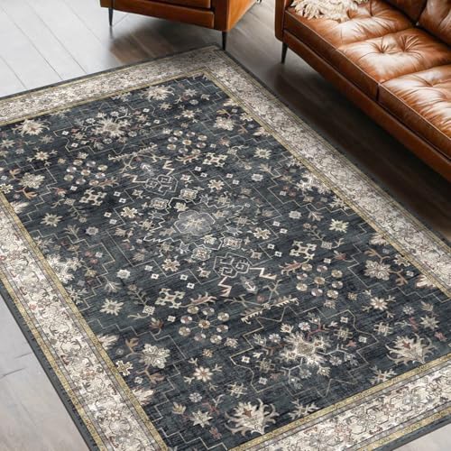 Black Boho Living Room Rug 5x7 (5' x 7' (Rectangular) / Ashen / Multi)
