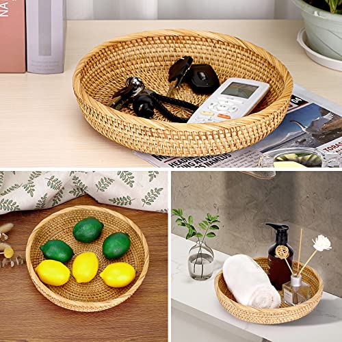 9.9" Round Key Basket Bowl for Entryway Table Handwven Rattan Tray (Medium, 9.9" / Natural Color)