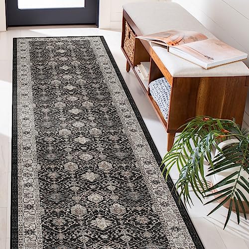 Hallway Washable Runner Rug (2'6" x 14' (Rectangular) / Black/Navy)