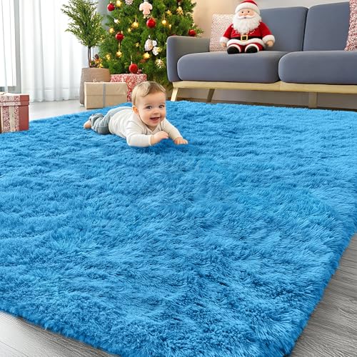 8x10 Machine Washable Large Area Rugs for Living Room (8x10 Ft / Bright Blue)