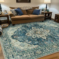 Washable Area Rug (Blue/Vintage Dark Blue / 7' x 9' (Rectangular))