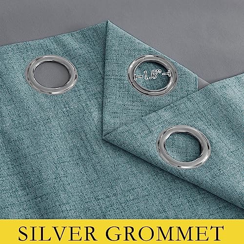 100% Absolutely Blackout Linen Curtains with Thermal Insulated White Liner (52"W x 90"L (Pack of 2) / Skylark Blue)