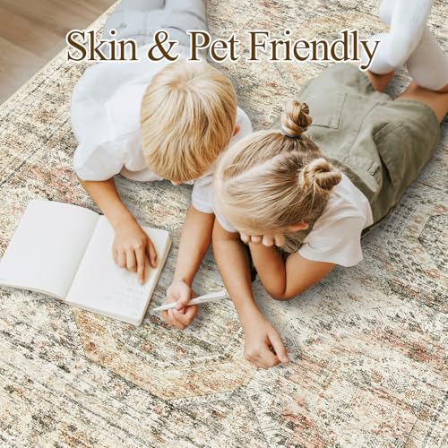 9x12 Area Rugs for Living Room Washable Rug Non (Brown/Pink / 9' x 12' (Rectangular))