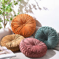 4 Pcs Round Throw Pillows Velvet Pleated Pillows (Orange, Yellow, Pink, Green)