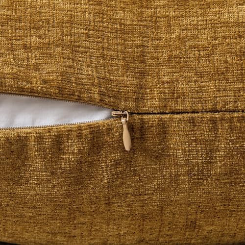 Soft Chenille Lumbar Throw Pillow Covers Mustard 12x20 Pack of 2 (20" x 12" (Pack of 2) / Mustard)