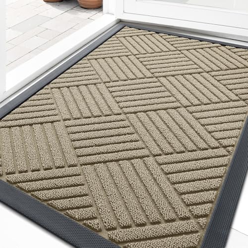 Front Door Mat Outside Entrance 33x21 (33" X 21" / Beige Diamond)