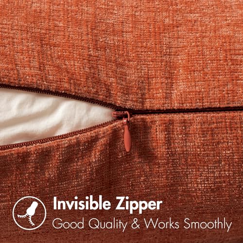 Soft Chenille Fall Throw Pillow Covers Rust 20x20 Inch Pack of 2 (20" x 20" (Pack of 2) / Rust)