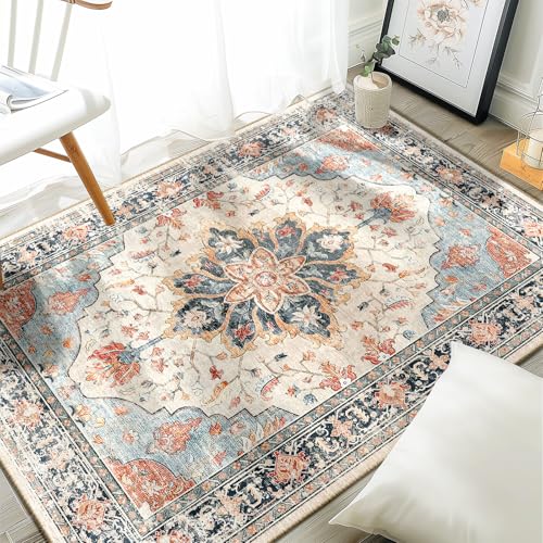 Washable Area Rug (Beige/Blue/Orange / 3' x 5' (Rectangular))