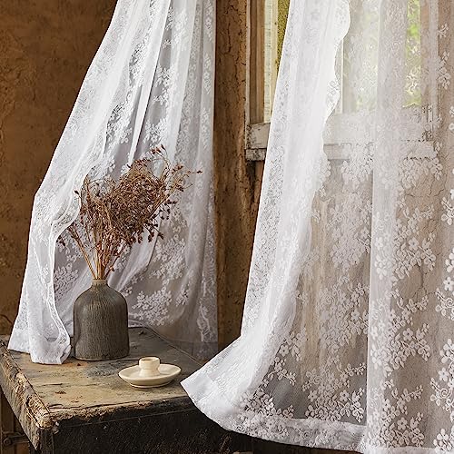 Vintage Lace Curtains 54 Inches Length (Bright White / 52"W x 54"L (Pack of 2))