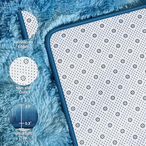 Large Shag Area Rugs 6 x 9 (Tie-dyed Bright Blue / 6' x 9' (Rectangular))