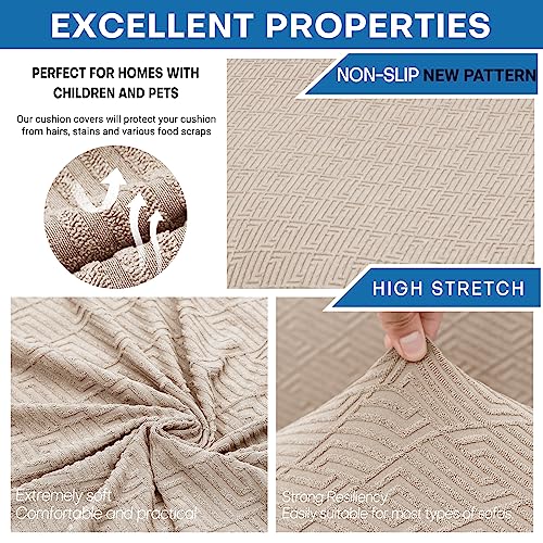 1 Piece XL Stretch Couch Cushion Covers Individual Sofa Slipcovers (Single XL Seat Cushion/Backrest / Khaki)