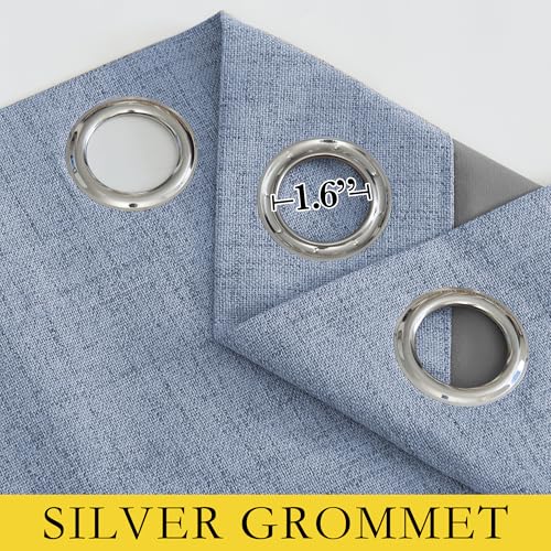 Stone Blue Vintage Linen 100% Blackout Curtains for Living Room (52"W x 84"L (Pack of 2) / Stone Blue)