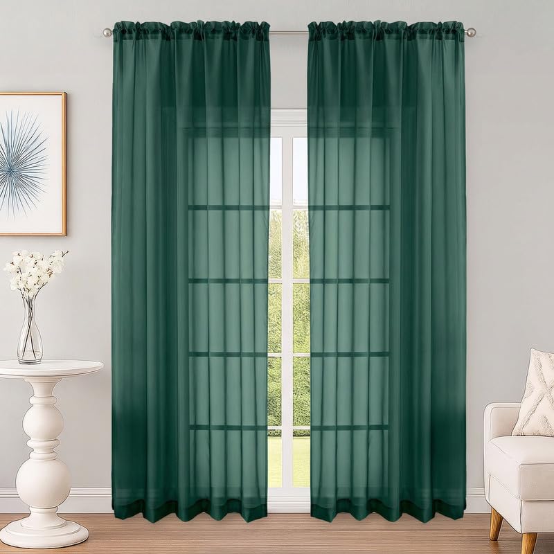 Hunter Green Sheer Curtains 90 Inch Long 2 Panels for Bedroom (Hunter Green / 59"W x 90"L (Pack of 2))