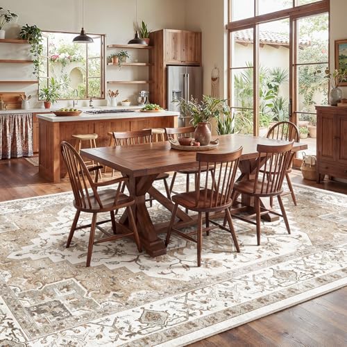 Amada Large 8x10 Washable Area Rug for Living Room (8' x 10' (Rectangular) / Distressed Beige/Cream)