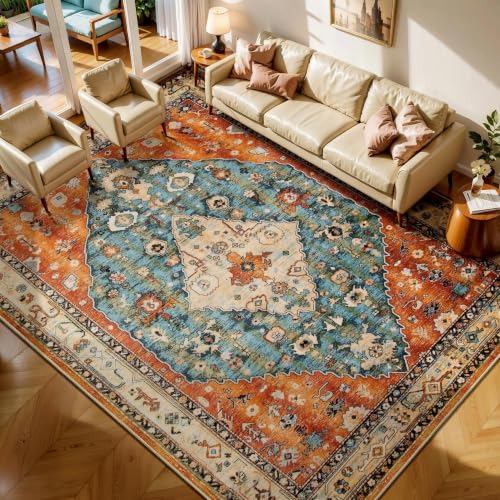 7x9 Washable Non Slip Boho Area Rug for Living Room (Tribal Medallion/Multi / 7' x 9' (Rectangular))