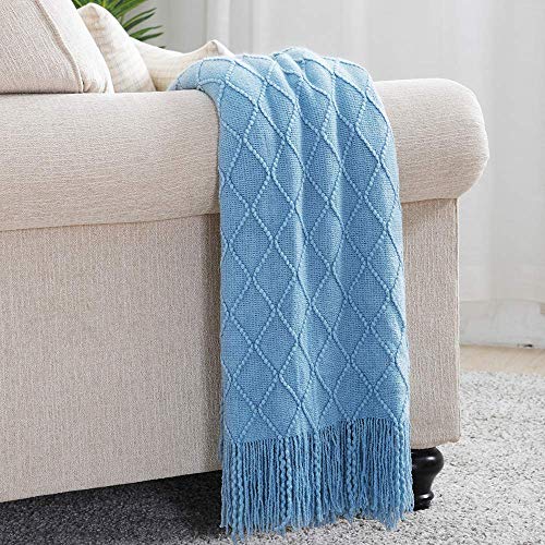 Blue Throw Blanket 60x80 Inch Boho Knitted Soft Throw Sofa Blanket (Blue / 60"x80")