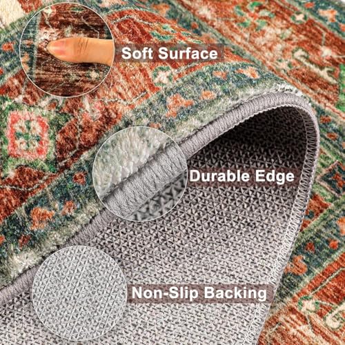 Washable Runner Rug (3 x 8 Feet / Rust/Dull Teal)