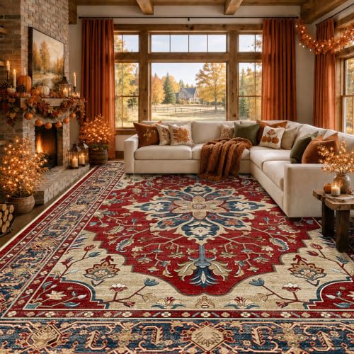 Washable Area Rug (Red/Blue / 8' x 10' (Rectangular))