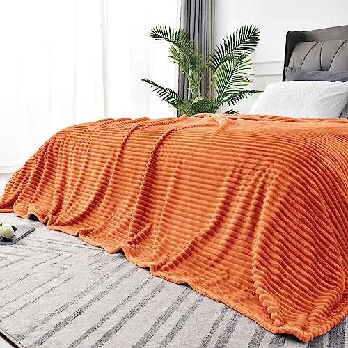 Ribbed Jacquard Burt Orange King Size Blanket for Bed (Burnt Orange / King(108"x90"))