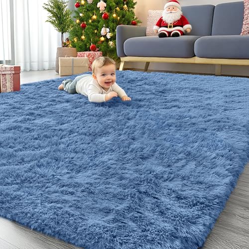 8x10 Machine Washable Large Area Rugs for Living Room (8x10 Ft / Blue)