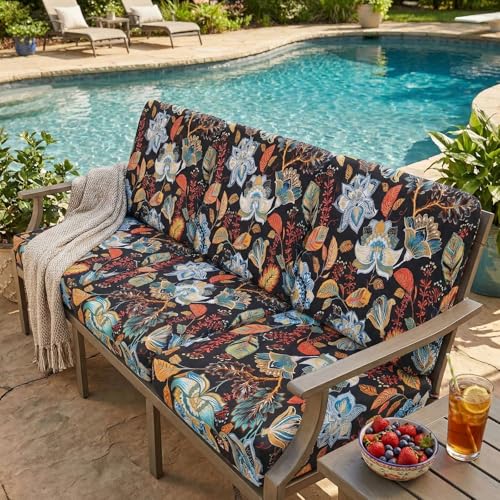 Printed Couch Cushion Covers (Black & Orange / Seat Cover 3 Pack)