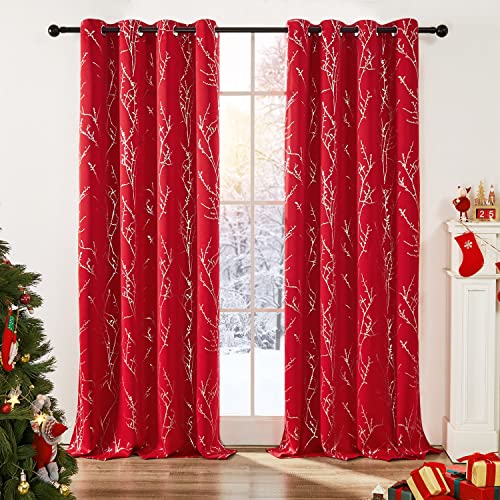 Living Room Curtains 108 Inch Long (Red/Tree Branch / 52"W x 108"L (Pack of 2))