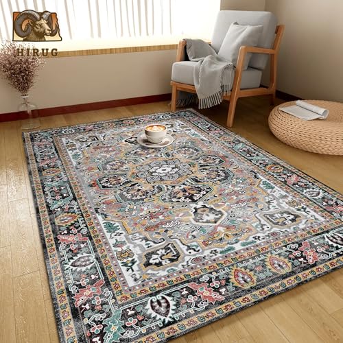 Washable Area Rug 5' x 7' Vintage Traditional Persian Mat (Slate and Multicolor / 5' x 7' (Rectangular))