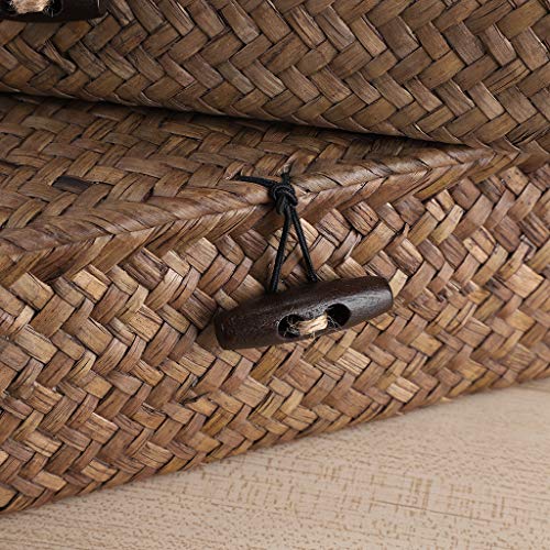 Set of 2 Flat Wicker Storage Basket Bins with Lid Woven Seagrass Box (Small+Large / Coffee)
