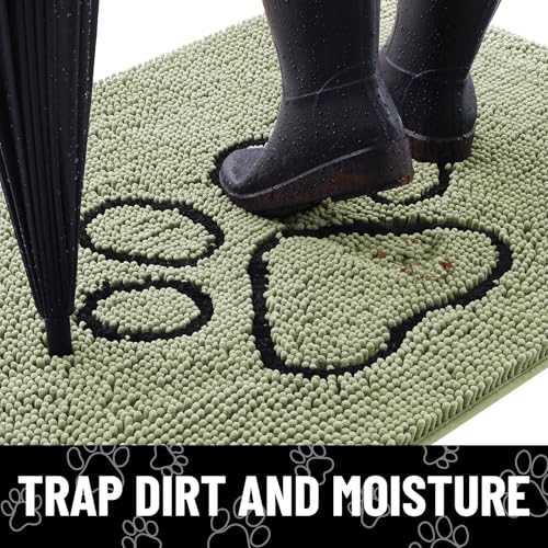 Dog Door Mat for Muddy Paws (30"X20" / Sage Green and Black)