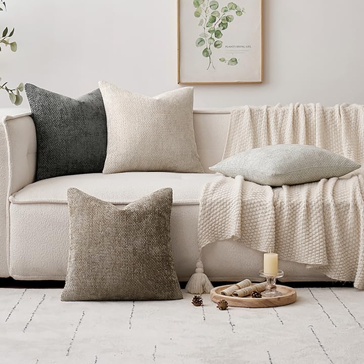 Soft Decorative Chenille Pillow Covers Neutral 18x18 Pack of 4 (18" x 18" (Pack of 4) / Neutral)
