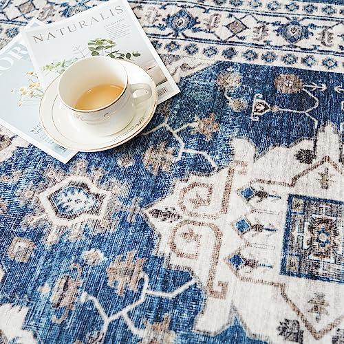 2x6 Washable Hallway Runner Rug (2' x 6' (Rectangular) / Blue)