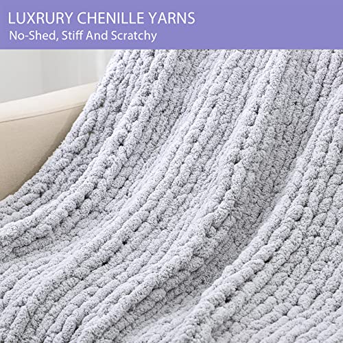 Chunky Knit Throw Blanket for Couch (Light Grey W/ a Little Bit Purple / 40"x80" (Special Size Throw))
