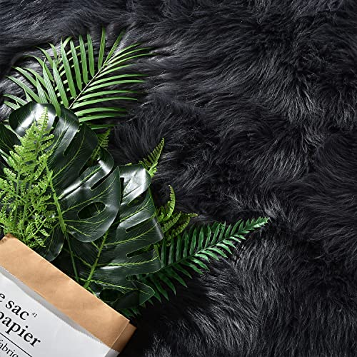 Dark Grey Fur 3x5 Area Shaggy Bedside Faux Sheepskin Rug for Bedroom Washable Furry Rugs Fuzzy Rug for Living Room Sofa Cushion Luxury Home Decor (3' x 5' (Rectangular) / Dark Grey)