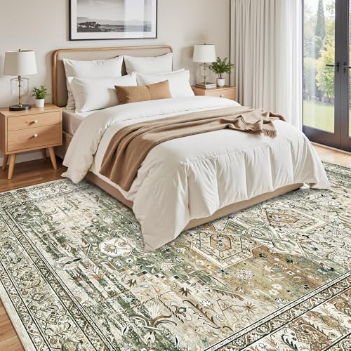 Washable Area Rug 8x10 Large Soft Rugs for Living Room Olive Beige (Olive Beige / 8' x 10' (Rectangular))