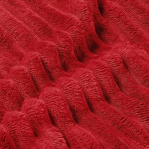 3D Ribbed Jacquard Red Fleece Twin Blanket for Couch (Red / Twin(60"x80"))