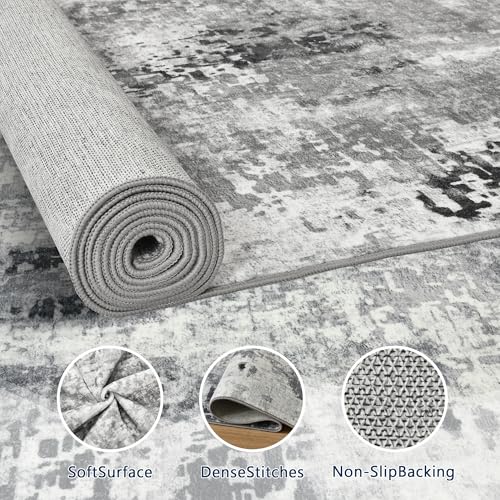 Living Room Rug 9x11 Gray Area Rugs Machine Washable Abstract Boho Large Rug Non (Grey / 9' x 11' (Rectangular))