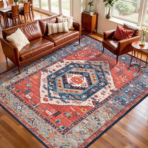 5x8 Washable Non Slip Boho Area Rug for Living Room (Rust/Multi / 5' x 8' (Rectangular))