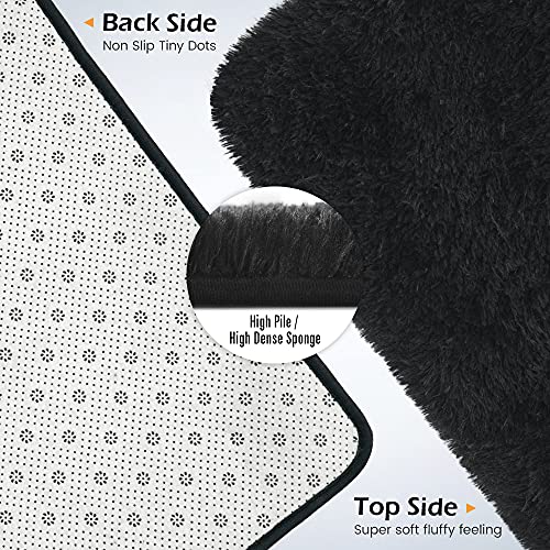 Shag Fluffy Area Rug for Bedroom Girls Living Room (5' x 8' (Rectangular) / Black)