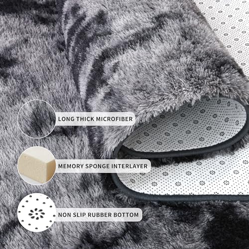 Soft Fluffy Rugs for Living Room (Tie-dyed Dark Grey / 5' X 8' (Rectangular))