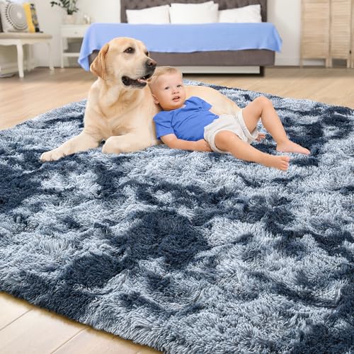 Soft Fluffy Rugs for Bedroom 4x6 Area Rug for Living Room (Tie-dyed Blue and Grey / 4' X 6' (Rectangular))