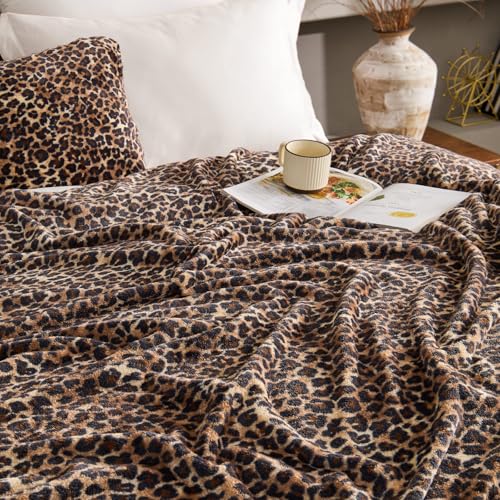 Fleece Blanket Soft Plush Twin Size Blanket Brown Leopard 60"x80" (Brown Leopard / Twin(60"x80"))