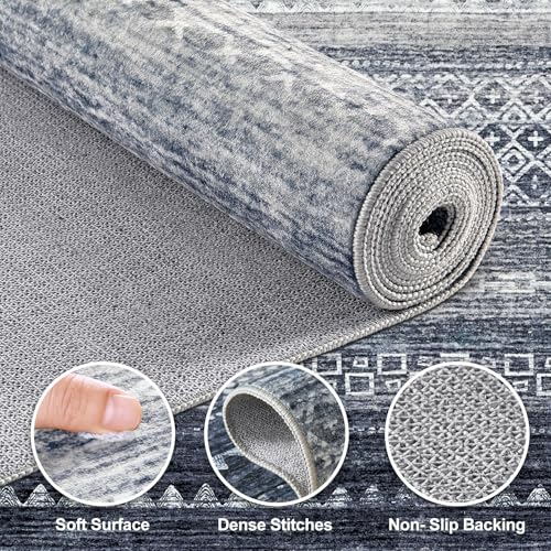 Boho 6x9 Area Rug Living Room Rugs Machine Washable Blue (Denim Blue / 6' X 9' (Rectangular))