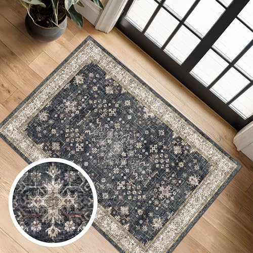 Black Washable 2x3 Entry Rug (2' x 3' (Rectangular) / Ashen / Multi)